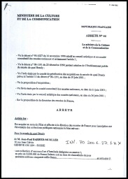 Arrêté d'acquisition n°44 du Ministère de la Culture et de la Communication