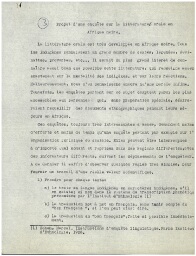 Congrès de la recherche scientifique dans les territoires d'Outre-Mer, organisé par l'association Colonies-Sciences, Paris, 1937 : D. Lifszyc, " Projet d'enquête sur la littérature orale en Afrique noire