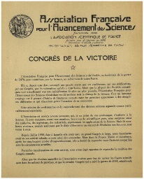 Congrès de la Victoire, organisée par l'Association française pour l'Avancement des Sciences, Paris, 1945