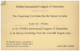 Congrès international des Orientalistes, Cambridge, 1954